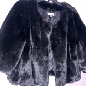Calvin Klein Faux Fur Black Coat 3/4 sleeve Very Soft